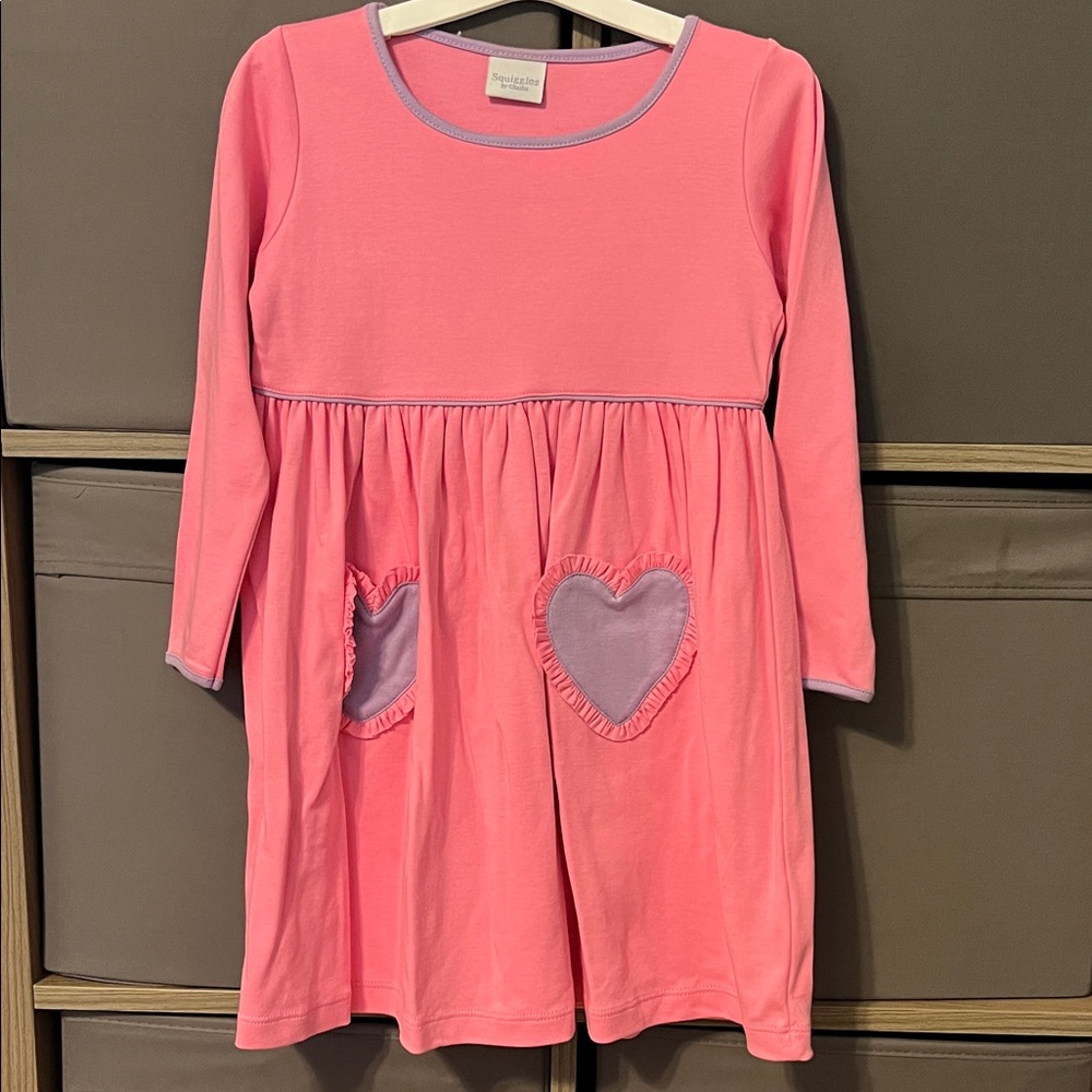 Squiggles by Charlie Pink Long Sleeve Dress with Heart Pockets